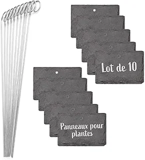 Hoberg Étiquettes Plantes en ardoise - Set de 10 | Résistant aux intempéries, réutilisable | Inscription individuelle de plantes & herbes | Avec piquets de terre en acier | 10 x 7 x 0,5 cm [Carrés]