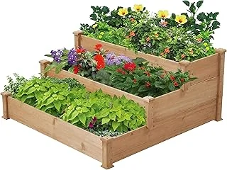 Yaheetech Carré à Plantes en Bois Carré Potager au Sol Lit de Plantation Jardinière à 3 Etages en Bois de Sapin Inoffensif pour Balcon Serre Terrasse Cour 120 x 120 x 56 cm